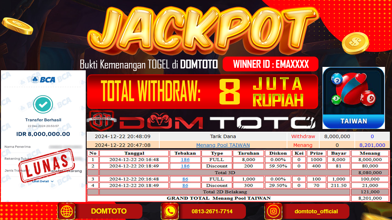 JACKPOT TOGEL TAIWAN 22 DESEMBER 2024